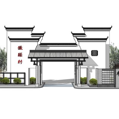 徽派建筑中式四合院入户大门门头门楼