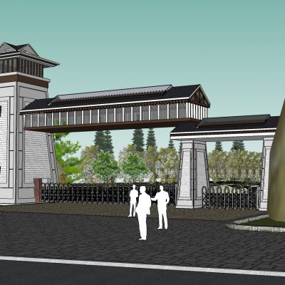 中式风景区山庄度假村牌楼塔楼入口