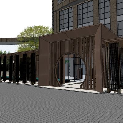 新中式门头中式格栅景观