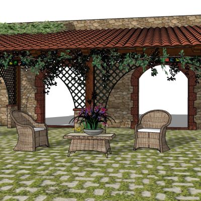 欧式廊架凉亭藤编休闲椅子茶几藤蔓植物