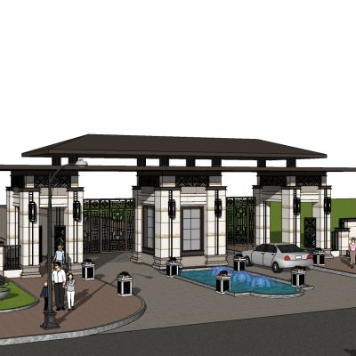 中式别墅会所小区景观