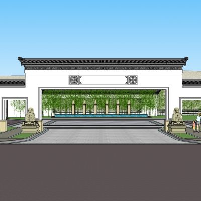 新中式徽派建筑小区大门入口