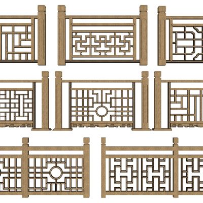 中式花格格栅栏杆扶手护栏