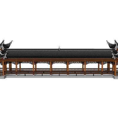 中式古建凉亭连廊桥