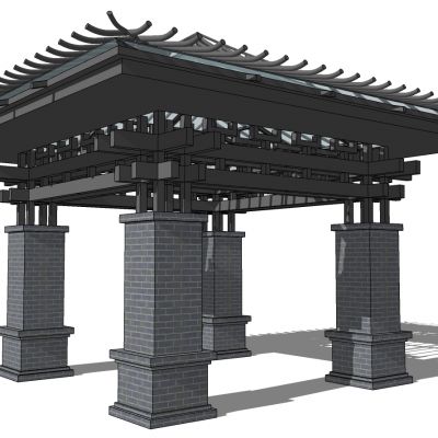 中式古建斗拱木梁凉亭亭子