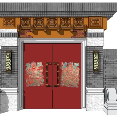 中式四合院入户大门门头门楼