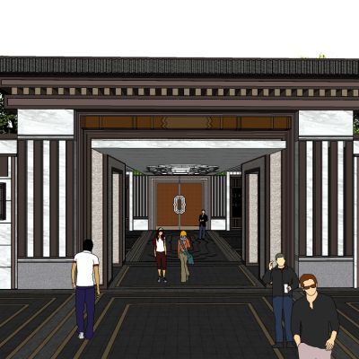 新中式别墅会所售楼处入户入口