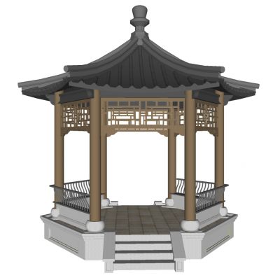 中式六角凉亭景观