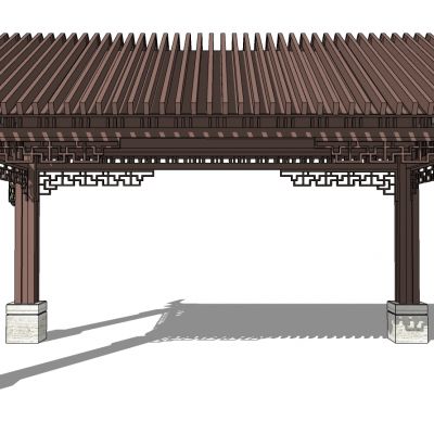 中式古建雕花挂落凉亭SU模型