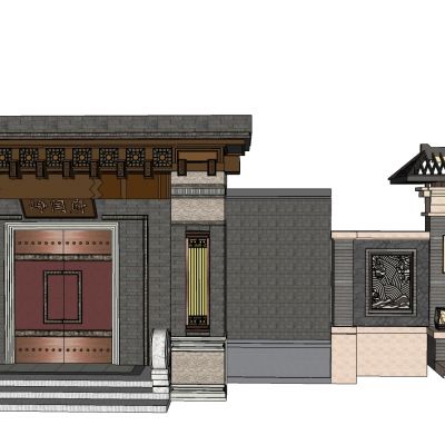 新中式别墅会所入户大门