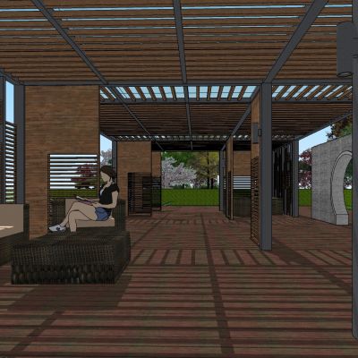 钢廊架凉亭遮阳棚日式枯山水