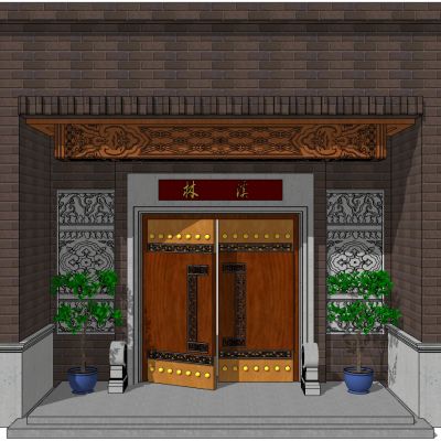 中式四合院入户大门门头门楼