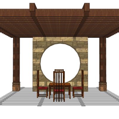 中式廊架凉亭3D模型