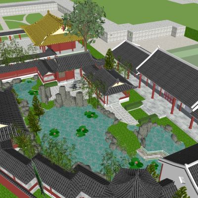 中式古建四合院景观