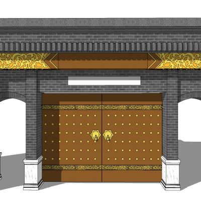 中式四合院入戶大門門頭門樓su模型