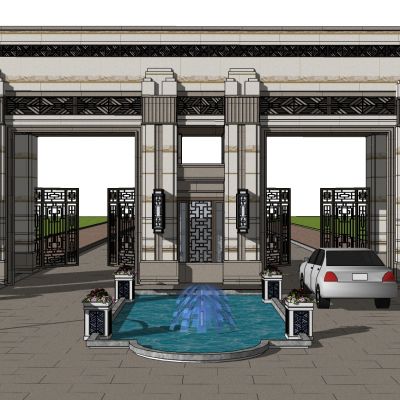 欧式新中式小区别墅入口