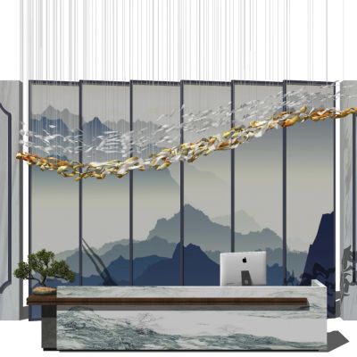 新中式前台接待台服务台大型吊灯