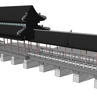 中式古建凉亭连廊桥