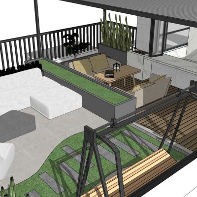 现代屋顶花园秋千露台户外庭院景观