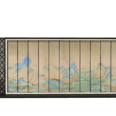 新中式山水画花格背景墙