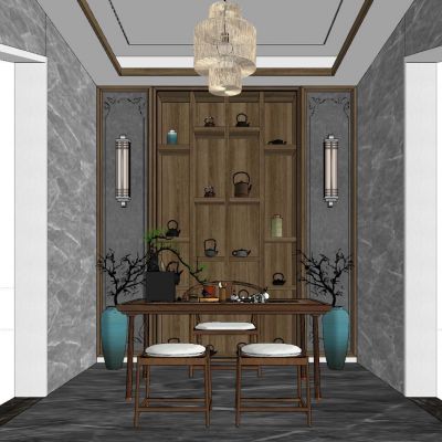 新中式泰式中式茶室SU模型