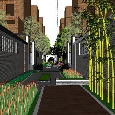 中式古建大门路口景观