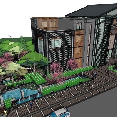 中式别墅会所售楼处水系景观