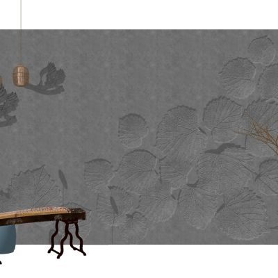 新中式树叶造型背景墙面古筝花瓶藤编编织吊灯天鹅