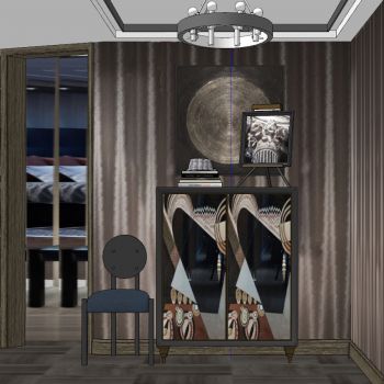 后现代简约北欧轻奢彩绘玄关柜