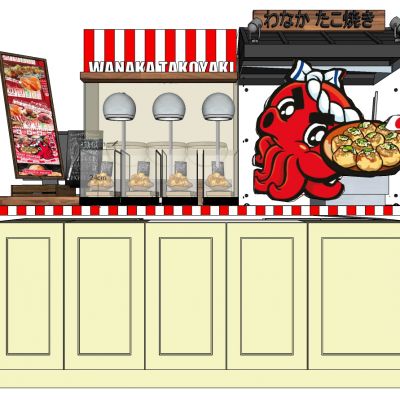 日式商场展示架章鱼小丸子店铺摊位