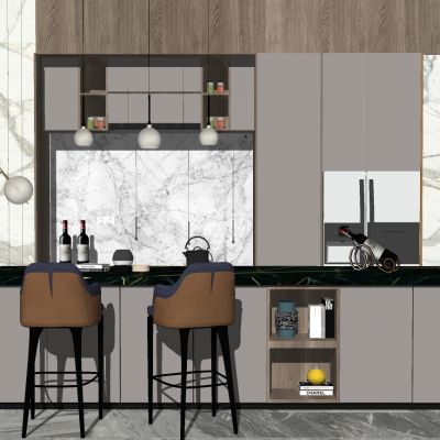 现代吧台吧椅橱柜组合