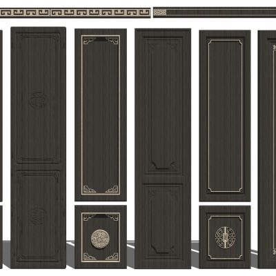 新中式实木护墙板门板万字纹