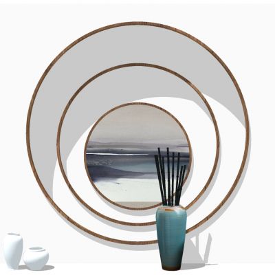 新中式圆形背景墙陶罐