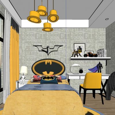现代轻奢蝙蝠侠主题儿童房