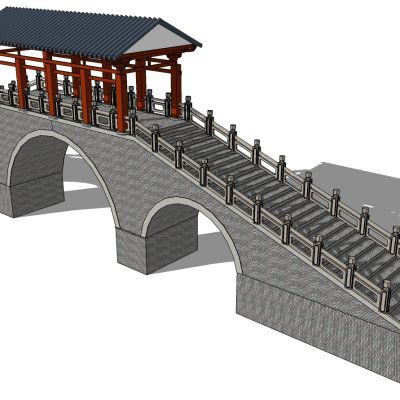 中式古建凉亭连廊桥