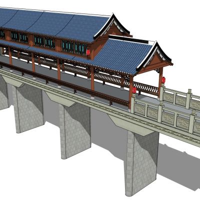 中式古建凉亭连廊桥