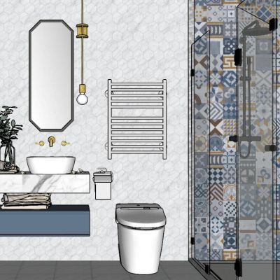 北欧现代简约轻奢花砖卫生间