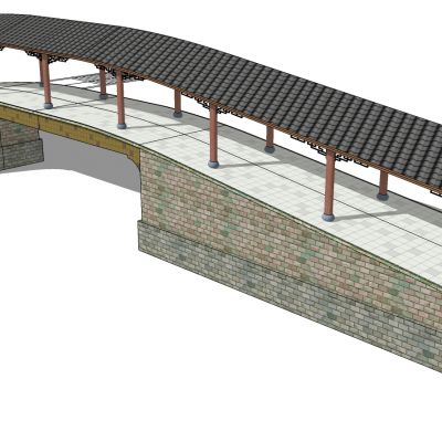 中式古建凉亭连廊桥