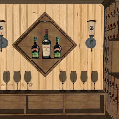 美式酒窖木质酒架黑色大理石