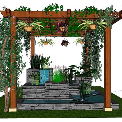 现代实木花架藤蔓景观