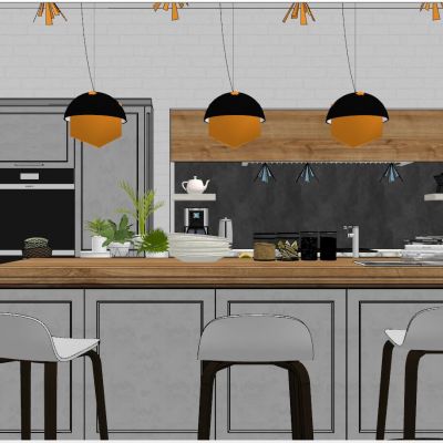 现代北欧工业风简欧式美式田园开放式厨房