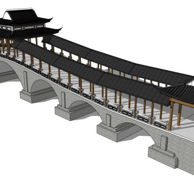 中式古建凉亭连廊桥