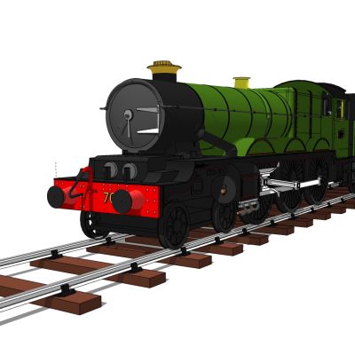 老式火车货车车头铁轨