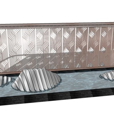 新中式铁艺花格格栅假山水景