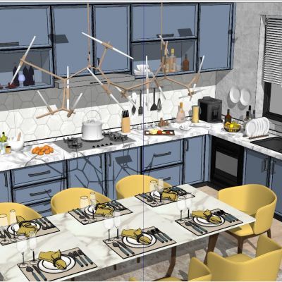 现代北欧地中海开放式厨房