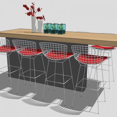 现代实木吧台金属铁艺椅子摆件组合