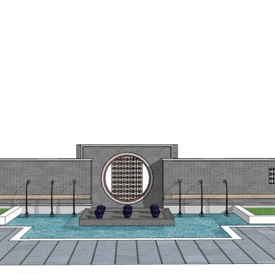 新中式新亚洲叠水水池背景墙景观