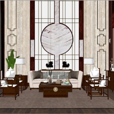中式新中式日式东南亚别墅客厅
