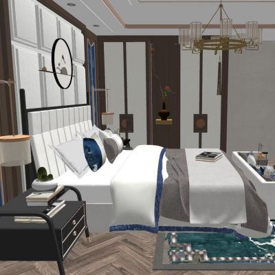 现代轻奢新中式地中海卧室