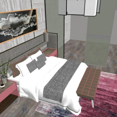 新中式卧室SU模型